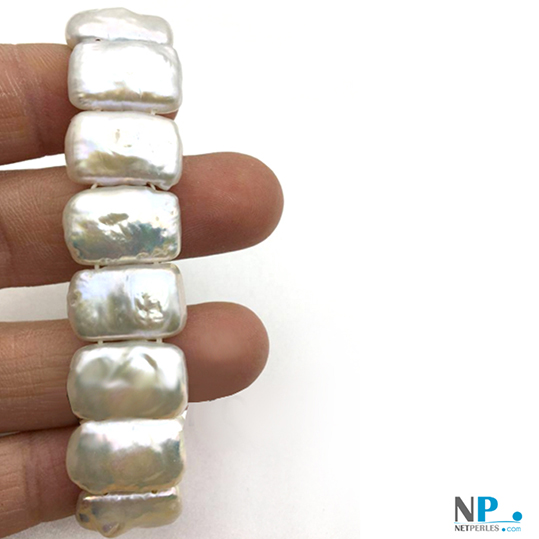 Bracelet de perles de culture d'Eau Douce rectangulaires et plates, blanches